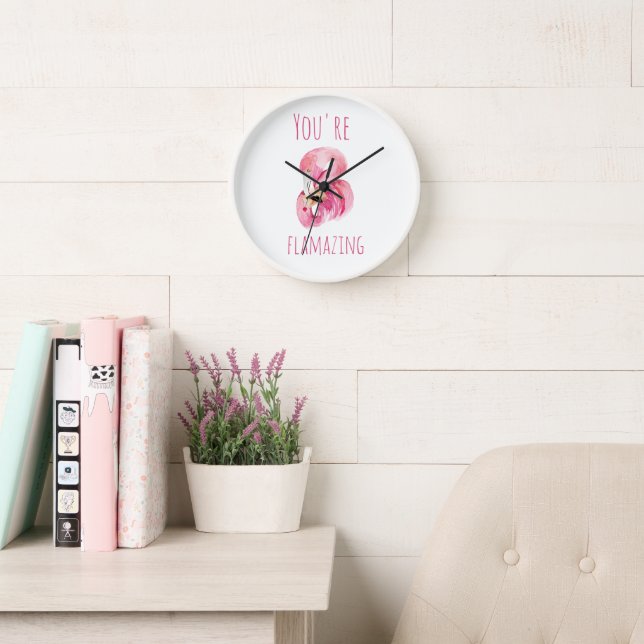 Modern You Are Flamazing Beauty Pink Flamingo Clock (Reading Room)