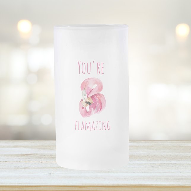 Modern You Are Flamazing Beauty Pink Flamingo Frosted Glass Beer Mug (Creator Uploaded)