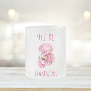 Modern You Are Flamazing Beauty Pink Flamingo Frosted Glass Coffee Mug
