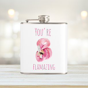 Modern You Are Flamazing Beauty Pink Flamingo Hip Flask