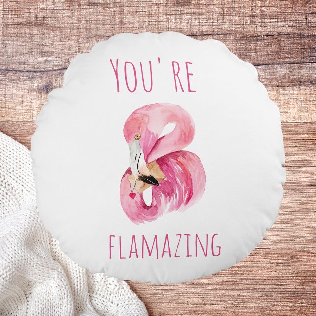 Modern You Are Flamazing Beauty Pink Flamingo Round Cushion (Creator Uploaded)