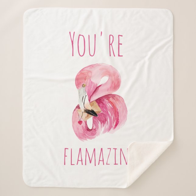 Modern You Are Flamazing Beauty Pink Flamingo Sherpa Blanket (Front)