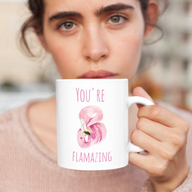 Modern You Are Flamazing Beauty Pink Flamingo Two-Tone Coffee Mug (Creator Uploaded)