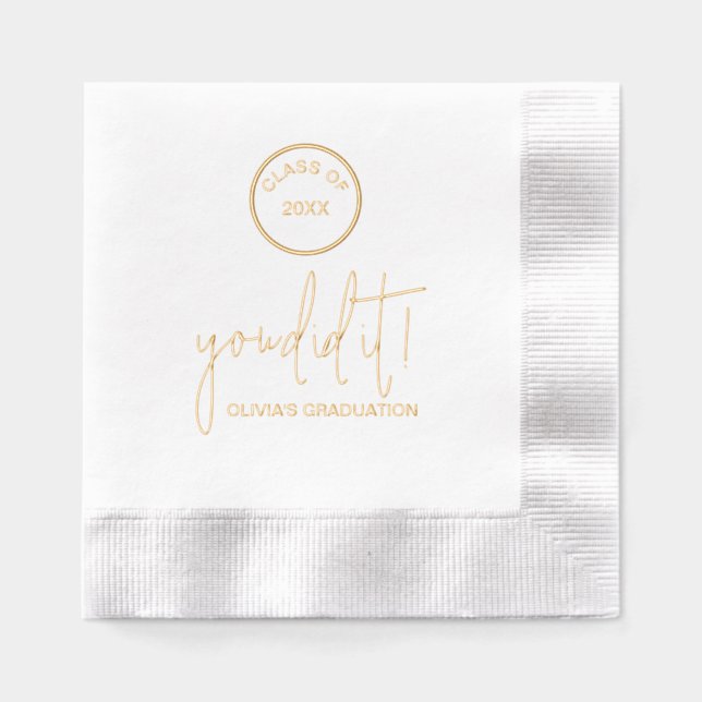 Modern "You Did It" Graduation Foil Napkins (Front)