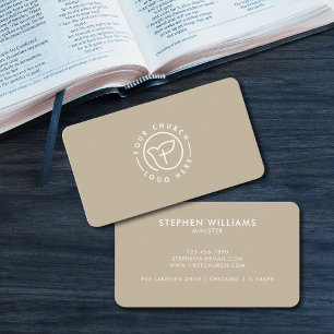 Modern Your Church Logo Minister Minimalist Tan Business Card