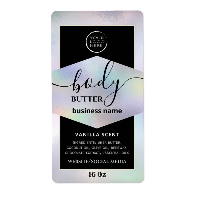 Modern your logo holographic script body butter  (Front)