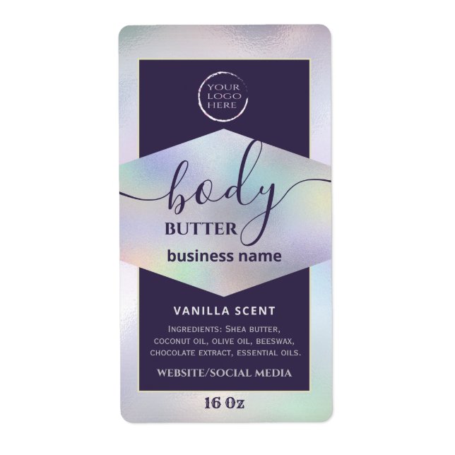 Modern your logo holographic script body butter  l (Front)
