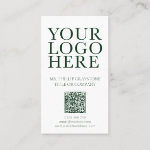 Modern Your Logo Image Green & White QR Code Business Card
