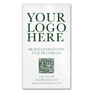 Modern Your Logo Image Green & White QR Code Magnetic Business Card