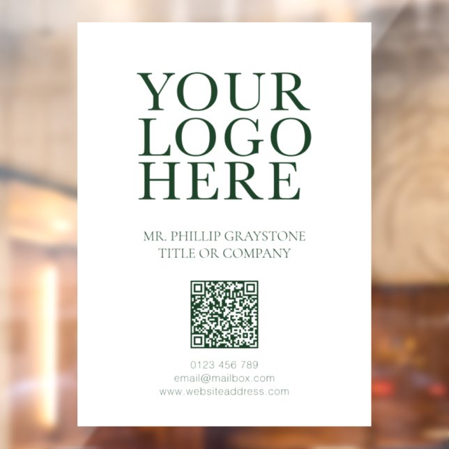 Modern Your Logo Image Green & White QR Code Window Cling (Sheet 2)