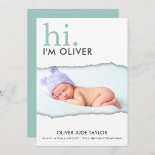 Modern Your Photo Torn Paper Birth Announcement