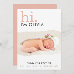 Modern Your Photo Torn Paper Birth Announcement