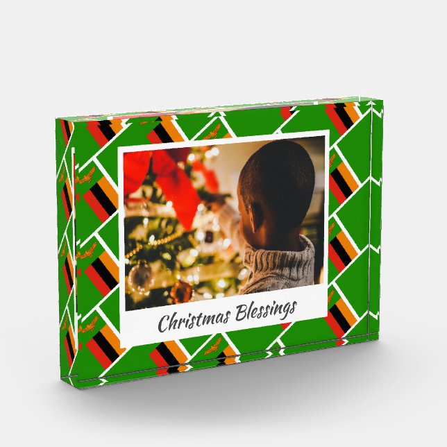 Modern ZAMBIA FLAG Christmas Keepsake Photo Block (Left)
