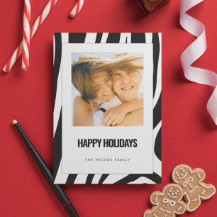 Modern Zebra Black and White Happy Holidays Photo Holiday Card