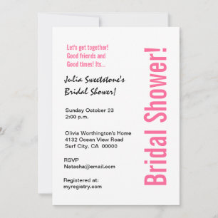 Modern Zebra Black White Pink Bridal Shower Invitation