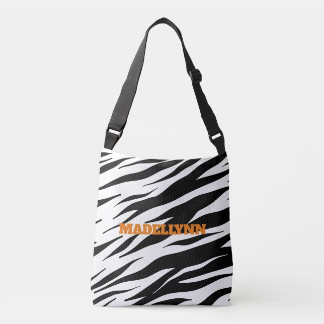 Modern Zebra Pattern Personalised Orange Text Tote (Front)