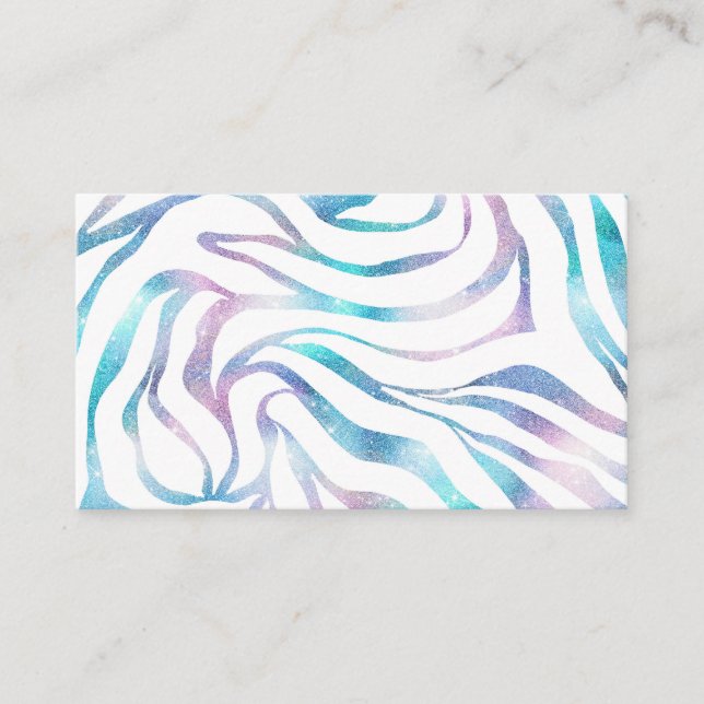 Modern Zebra Print Glam Blue Purple Glitter  Business Card (Front)