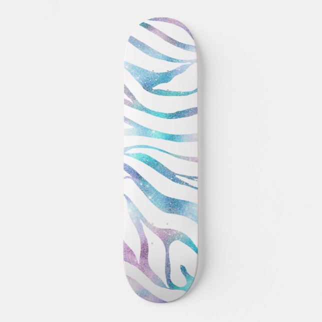 Modern Zebra Print Glam Blue Purple Glitter  Skateboard (Front)
