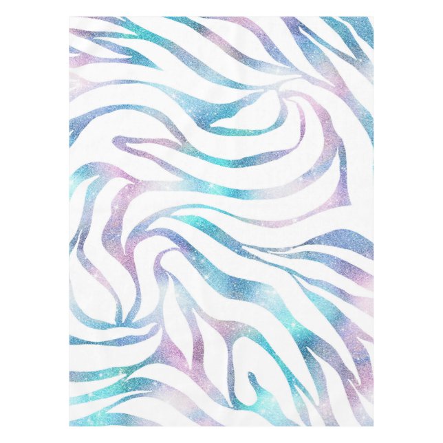 Modern Zebra Print Glam Blue Purple Glitter  Tablecloth (Front)