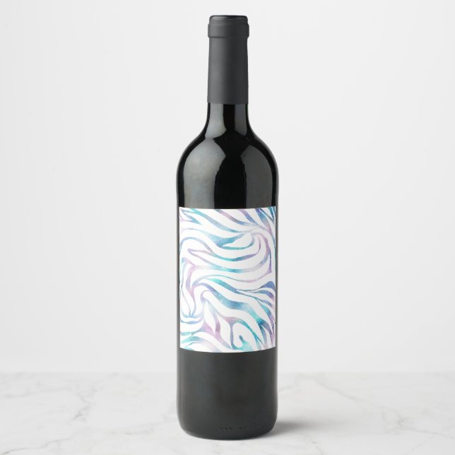 Modern Zebra Print Glam Blue Purple Glitter  Wine Label (Front)