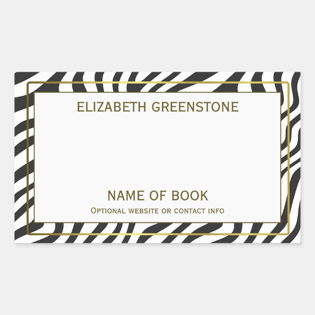 Modern Zebra Stripe Author Signature Bookplate Rectangular Sticker (Front)