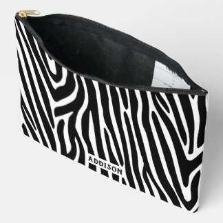 Modern Zebra Striped Personalised Accessory Pouch