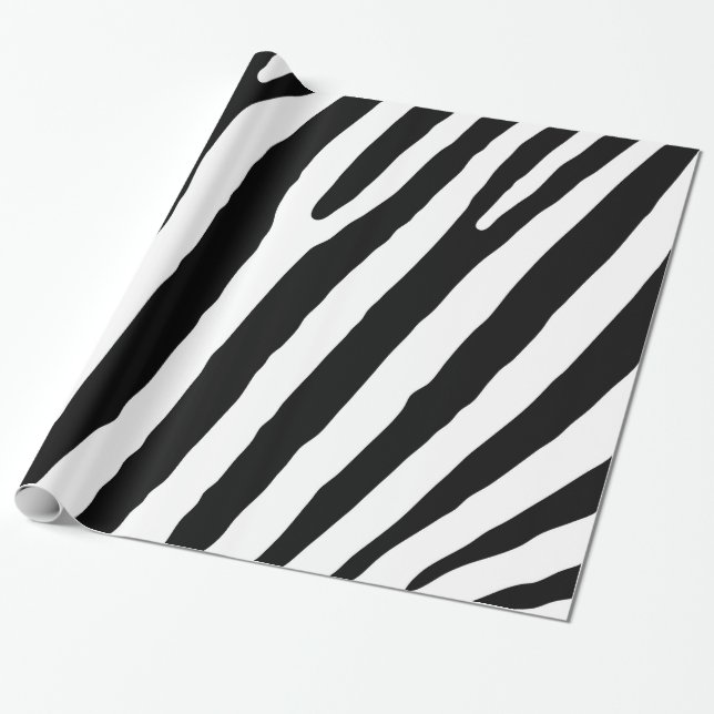 Modern Zebra Stripes Black and White Cool Abstract Wrapping Paper (Unrolled)