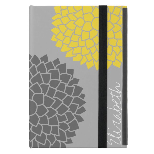 Modern Zen Flowers - Yellow Grey iPad Mini Cover (Front Closed)