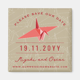 Modern Zen Origami Red Paper Crane Save The Date Magnet