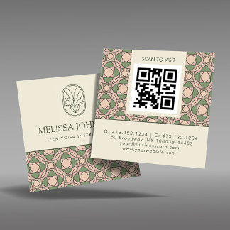 Modern Zen Yoga Instructor QR Code Square Business Card