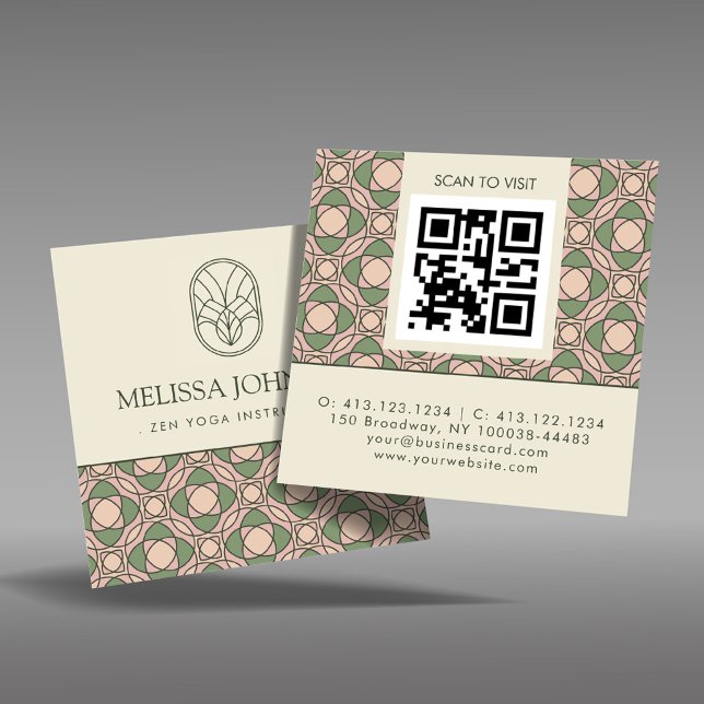 Modern Zen Yoga Instructor QR Code Square Business Card (Creator Uploaded)