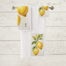 Modern Zesty Lemon Monogram Towel Set