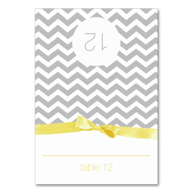 Modern Zig Zag and Yellow Bow Seating Card (Front)
