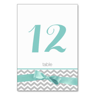 Modern Zigzag and Aqua Bow Table Number Card