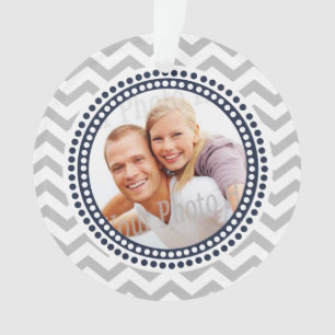 Modern Zigzag and Dots Navy Blue Photo Ornament