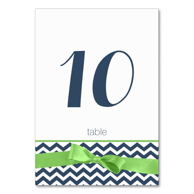 Modern Zigzag and Lime Bow Table Number Card (Front)
