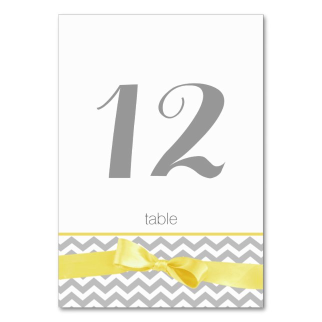 Modern Zigzag and Yellow Bow Table Number Card (Front)