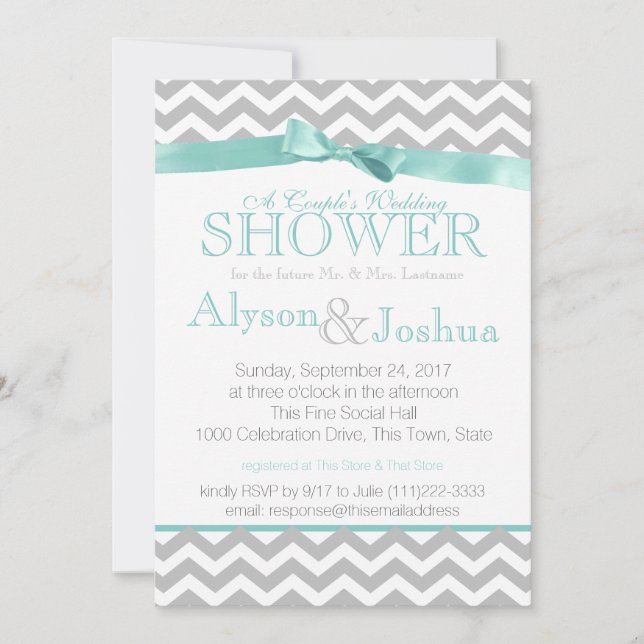 Modern Zigzag Aqua Wedding Shower Invitation (Front)