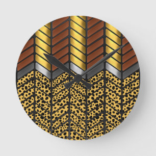 Modern Zigzag Chevron Cheetah Animal Print Round Clock