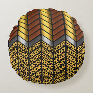 Modern Zigzag Chevron Cheetah Animal Print Round Cushion