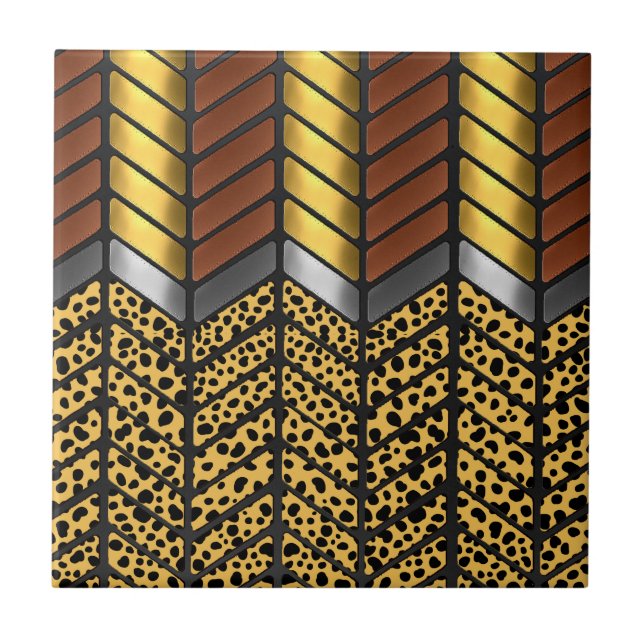 Modern Zigzag Chevron Cheetah Animal Print Tile (Front)