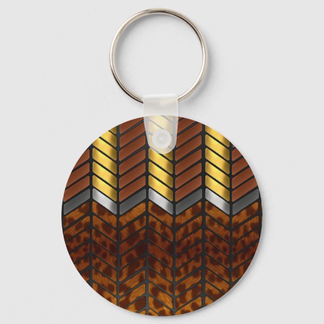 Modern Zigzag Chevron Jaguar Animal Print Key Ring (Front)