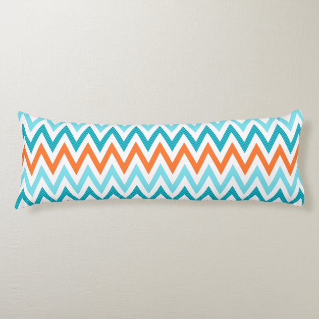 Modern ZigZag Chevron Orange Aqua Blue Pattern Body Cushion (Front)