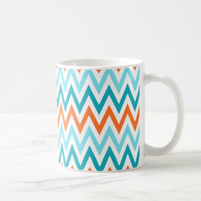 Modern ZigZag Chevron Orange Aqua Blue Pattern Coffee Mug (Right)
