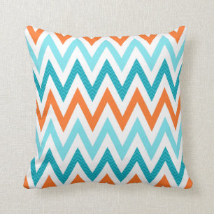 Modern ZigZag Chevron Orange Aqua Blue Pattern Cushion