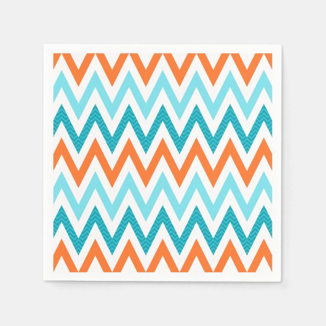 Modern ZigZag Chevron Orange Aqua Blue Pattern Napkin (Front)