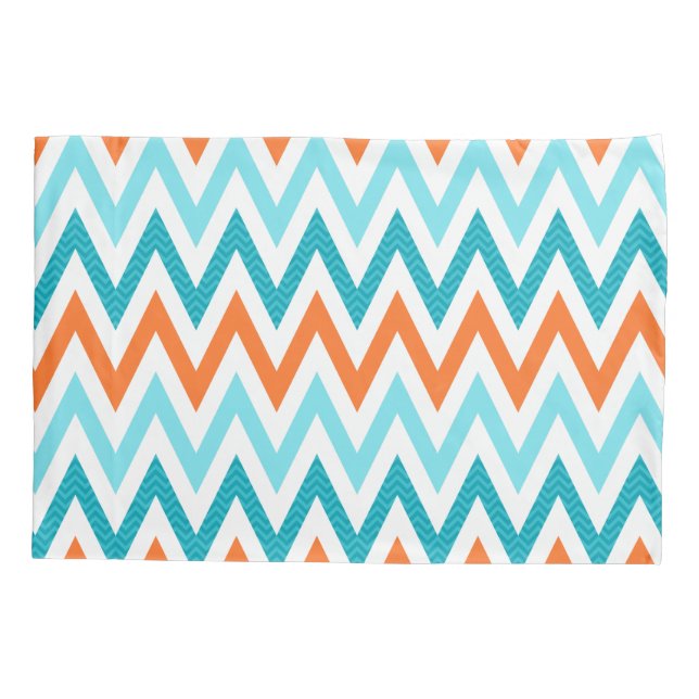 Modern ZigZag Chevron Orange Aqua Blue Pattern Pillowcase (Back)