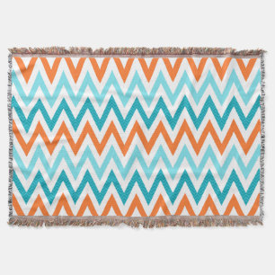 Modern ZigZag Chevron Orange Aqua Blue Pattern Throw Blanket