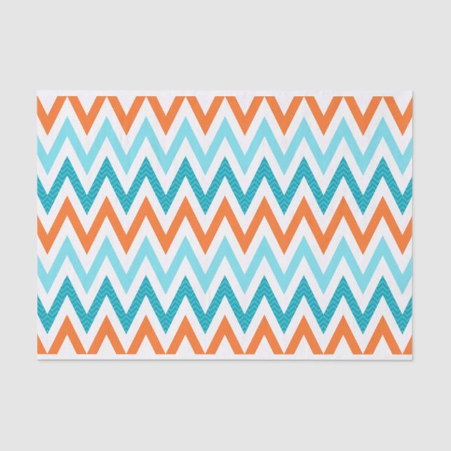 Modern ZigZag Chevron Orange Aqua Blue Pattern Tissue Paper (Front)