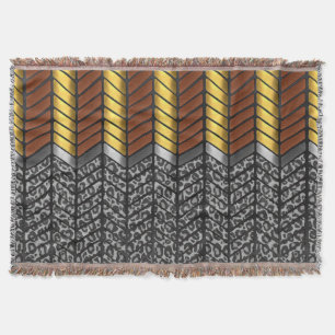 Modern Zigzag Chevron Snow Leopard Animal Print Throw Blanket